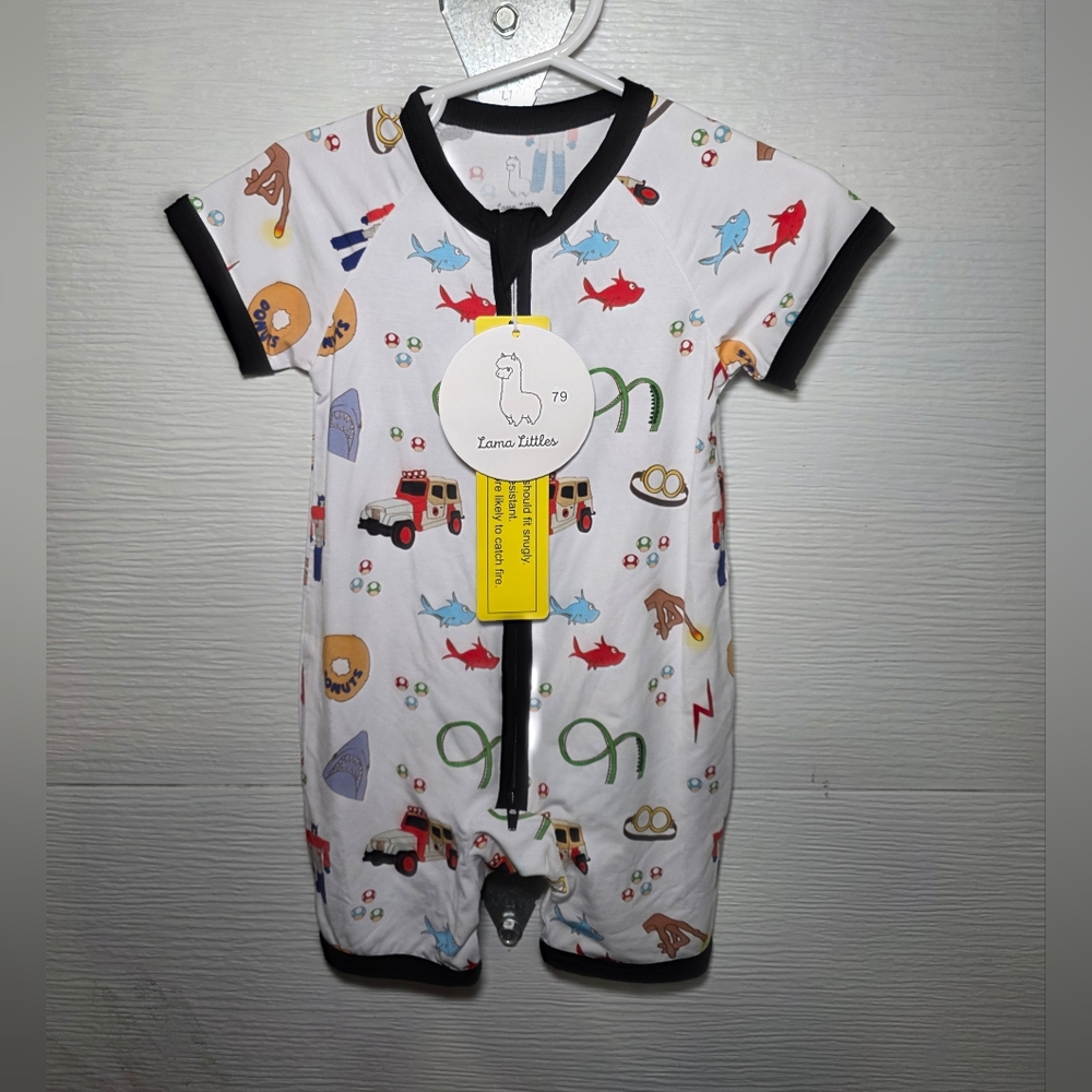 Lama Littles NWT White 80's Print Short Sleeve Baby One-Piece